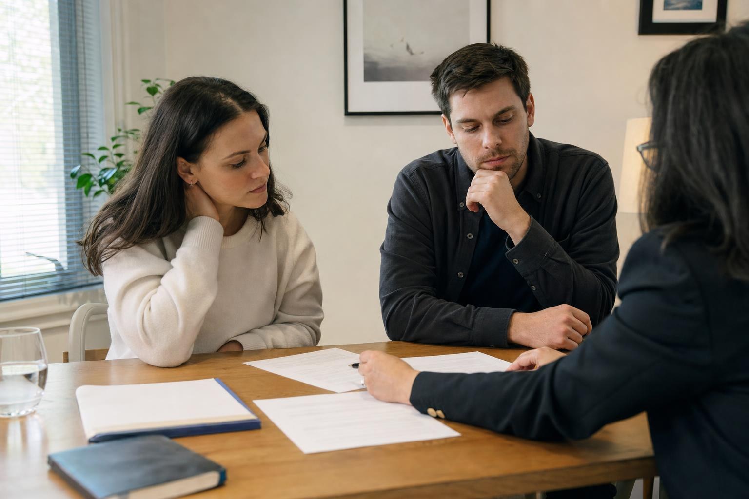 Couple meeting separately with a professional advisor to discuss independent legal advice for a prenup