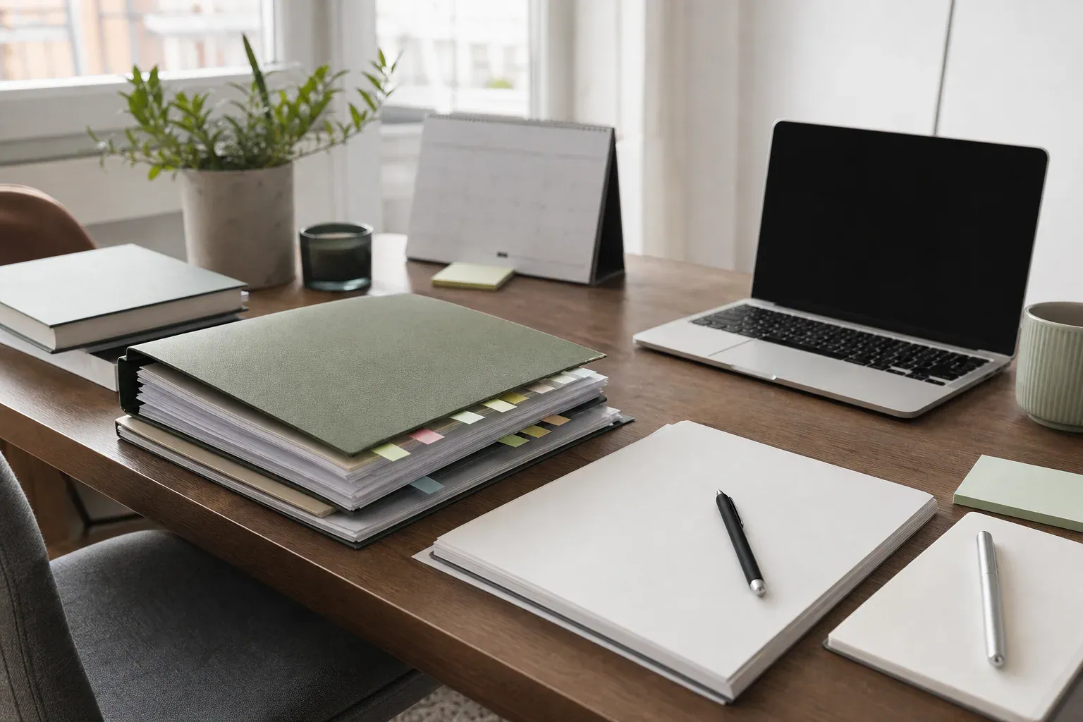 Organized financial disclosure folders and notes prepared for a prenup lawyer review