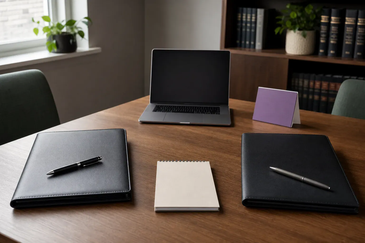 Two separate document folders and pens arranged for independent legal review before signing a prenup