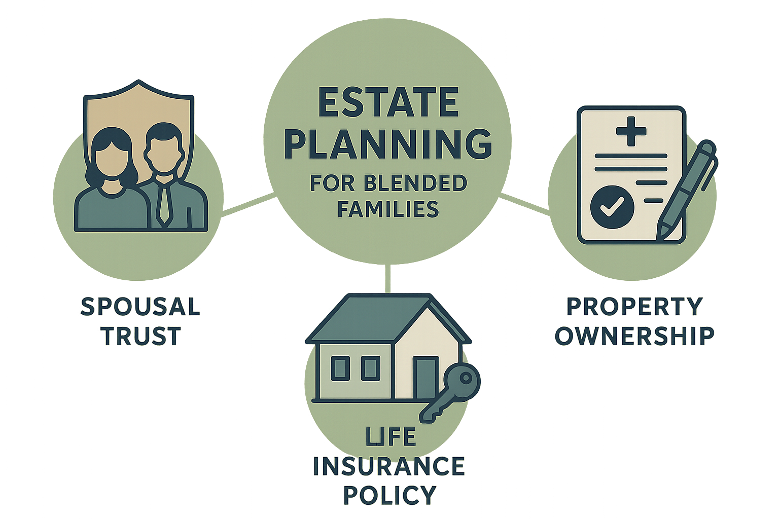 Infographic showing various estate planning tools for blended families.