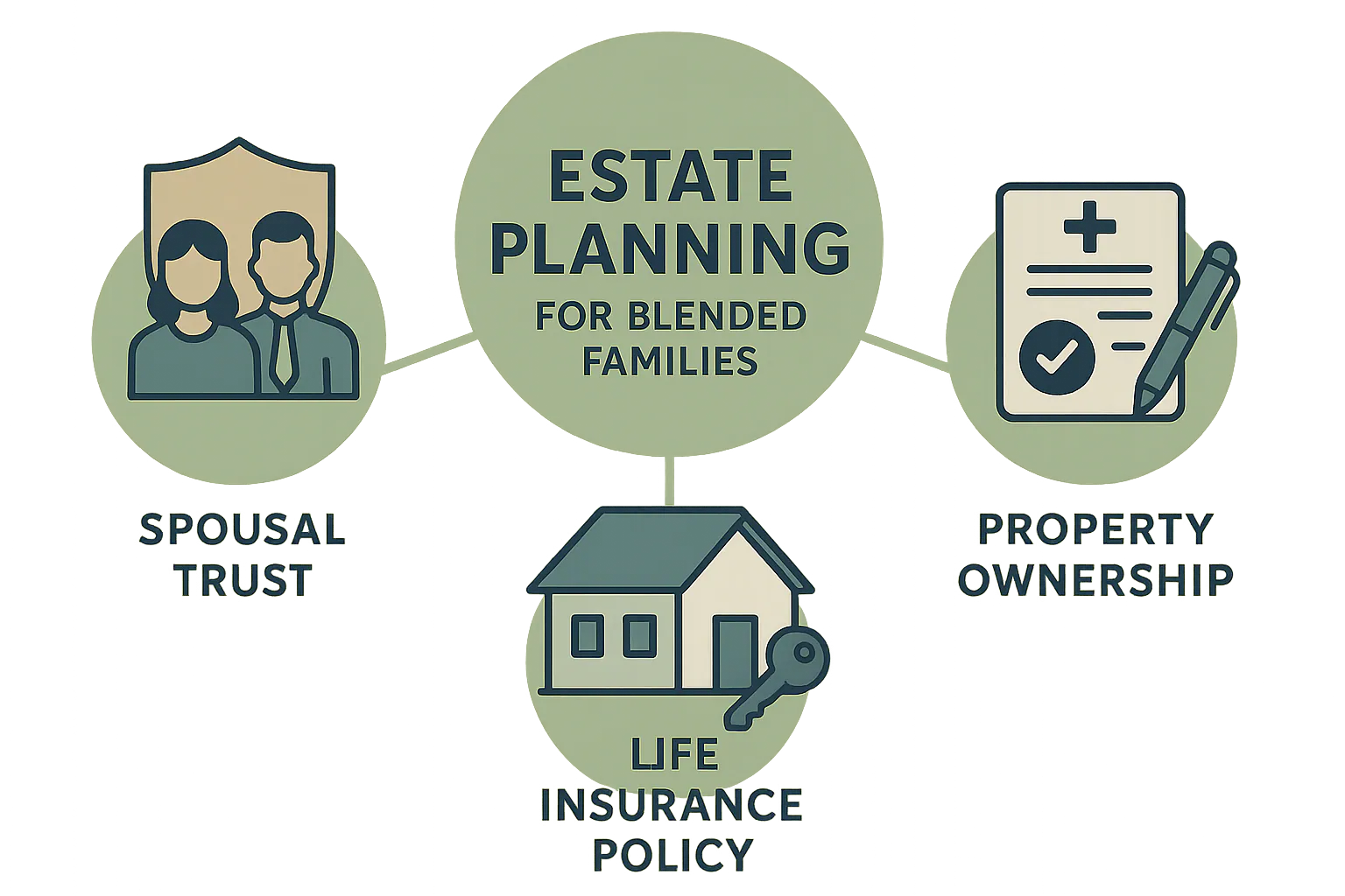 Infographic showing various estate planning tools for blended families.