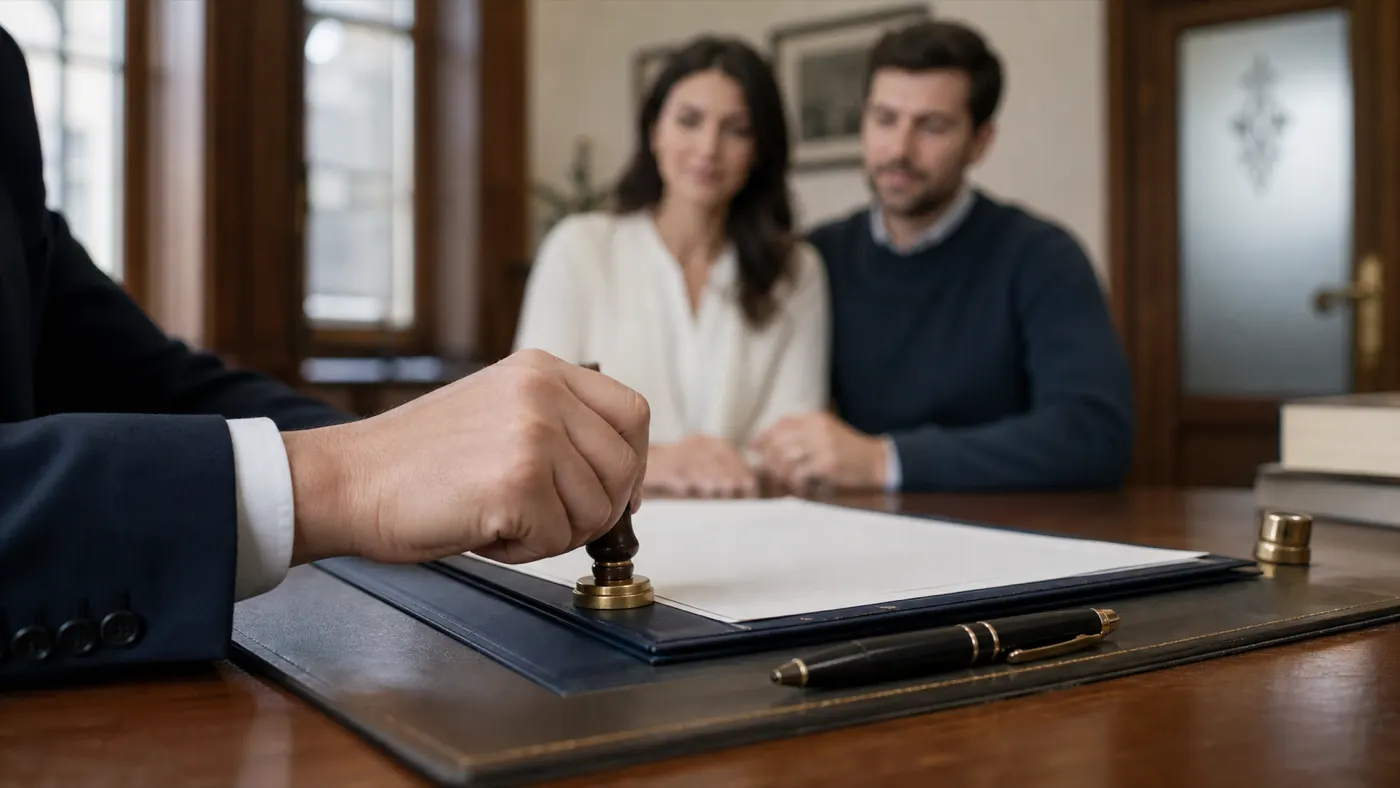 A notary-style signing appointment for a Quebec marriage contract